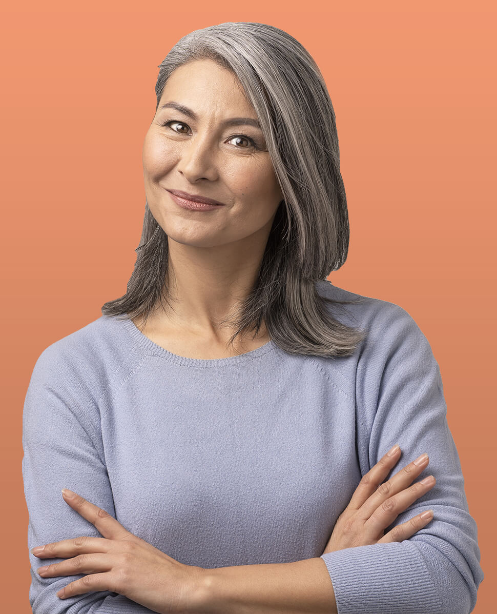 An older asian woman with a nice smile